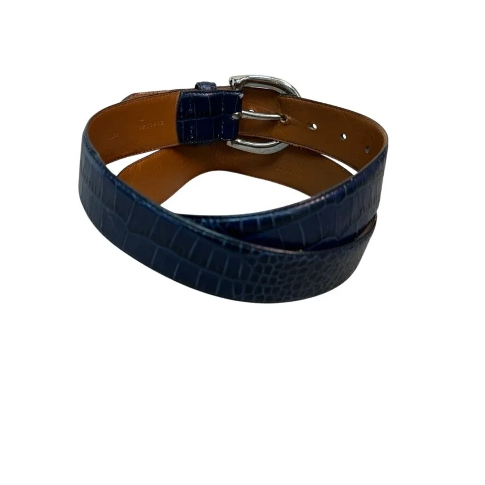 Lauren Ralph Lauren Navy Blue Croc Embossed Italian Leather Belt XL 1211412
